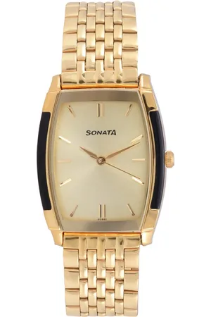 Sonata Quartz Analog Champagne Dial Stainless Steel Strap Watch for Men