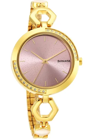 Sonata Utsav Pink Dial Yellow Bi Metal Strap Watch for Women