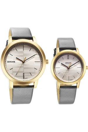 Sonata Alloy Pairs Quartz Analog Silver Leather Strap for Couple