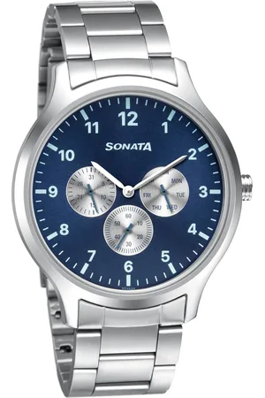 Sonata Quartz Multifunction Blue Dial Metal Strap Watch for Men