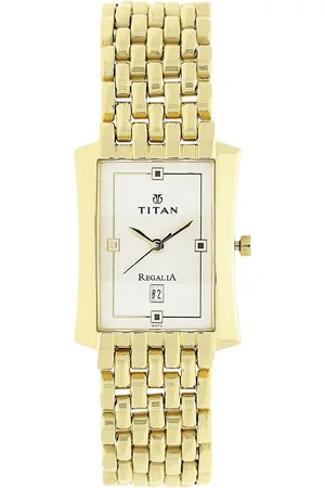 Titan Rectangle White Dial Analog with Date Stainless Steel Strap Watch for Men