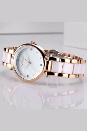 Titan Quartz Analog White Dial Ceramic Strap Watch for Women
