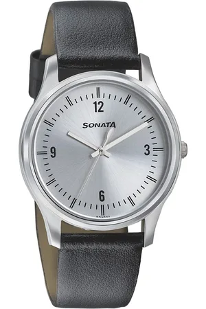 Sonata Quartz Analog Silver Dial Leather Strap Watch for Men