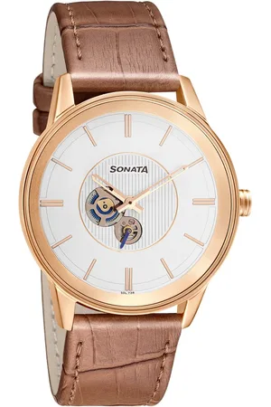 Sonata Quartz Multifunction Silver Dial Leather Strap Watch for Men