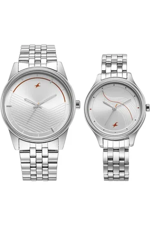 Fastrack Mixmatched Quartz Analog Silver Dial Silver Stainless Steel Strap Watch for Couple