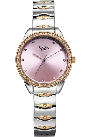 Titan Raga Showstopper Quartz Analog Purple Dial Two Toned Metal Strap Watch For Women