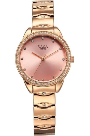 Titan Raga Showstopper Quartz Analog Pink Round Dial Rose Gold Metal Strap Watch For Women