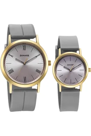 Sonata Alloy Pairs Quartz Analog Grey Plastic Strap for Couple