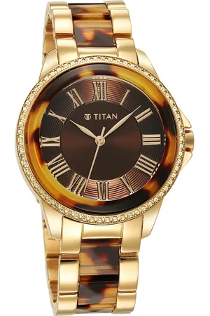 Titan Purple Ceramics Brown Dial Analog Stainless Steel Strap Watch for Women