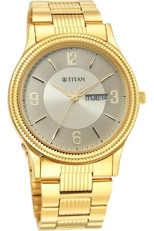 Titan Quartz Analog Champagne Dial Stainless Steel Strap Watch for Men