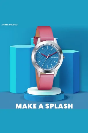 Sonata Splash Blue Dial Women Watch With Leather Strap