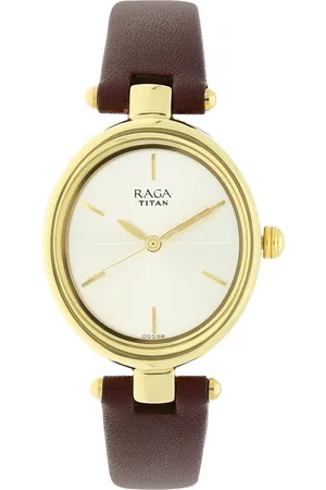 Titan Raga Viva Champagne Dial Analog Leather Strap Watch for Women
