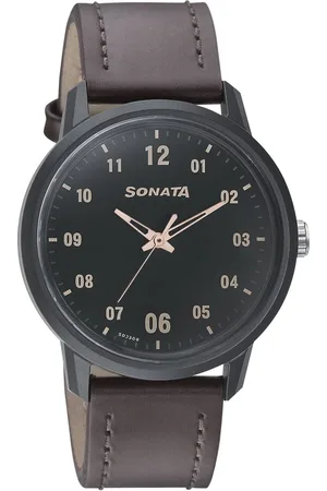 Sonata Quartz Analog Green Dial Leather Strap Watch for Men