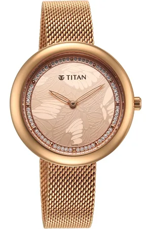 Titan Glitz Rose Gold Dial Stainless Steel Strap Watch for Women