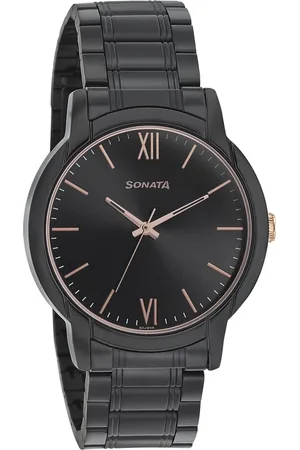 Sonata Beyond Gold Quartz Analog Black Dial Metal Strap Watch for Men