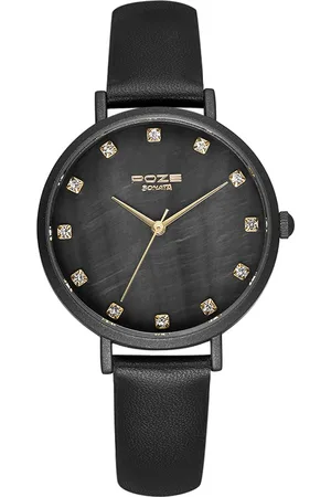 Sonata Poze by Quartz Analog Black Dial PU Leather Strap Watch for Women
