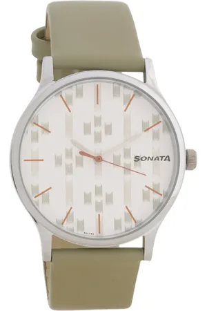Sonata Knot White Dial Leather Strap Watch for Men