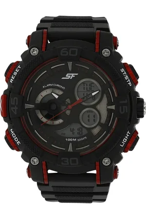 SF Quartz Analog Digital Black Dial Plastic Strap Watch for Men