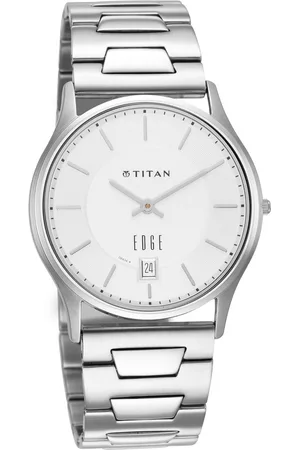 Titan Edge Metal Quartz Analog with Date Silver Dial Silver Stainless Steel Strap Watch For Men