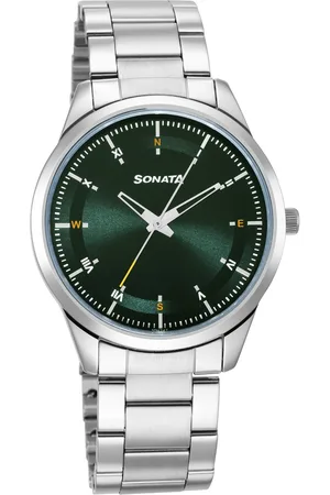 Sonata Force Quartz Analog Green Dial Stainless Steel Strap Watch for Men