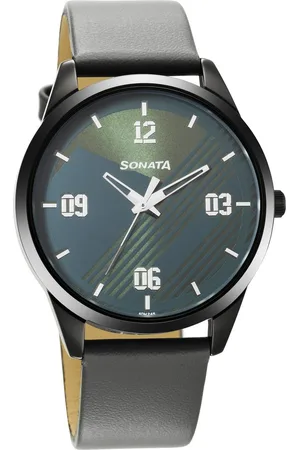 Sonata Force Quartz Analog Green Dial Leather Strap Watch for Men