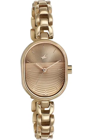 Fastrack Style Up Golden Dial Metal Strap Watch for Girls