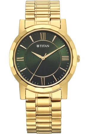 Titan Karishma Zing Quartz Analog Green Dial Golden Stainless Steel Strap Watch For Men