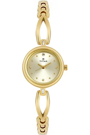 Titan Quartz Analog Champagne Dial Metal Strap Watch for Women