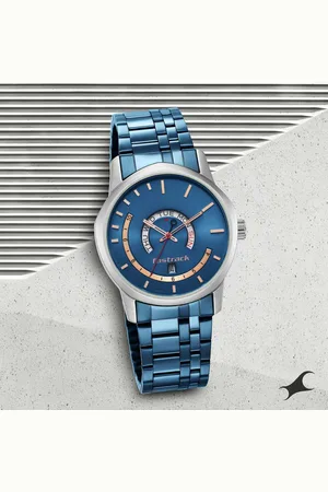Fastrack Exuberant Quartz Analog with Day and Date Blue Dial Metal Strap Watch for Guys