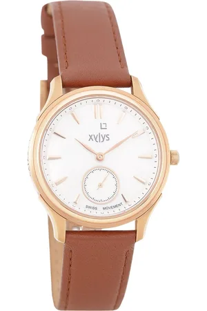 XYLYS Swiss Analog Brown Leather Strap Mother of Pearl Dial Watch For Women