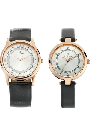 Titan Bandhan Silver Dial Analog Leather Strap watch for Couple