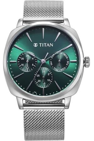 Titan Classique Suave Quartz Green Dial Silver Stainless Steel Mesh Strap Watch for Men