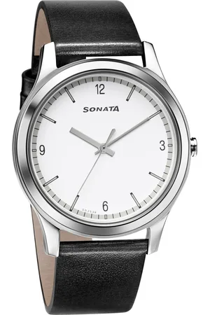 Sonata Quartz Analog White Dial Leather Strap Watch for Men