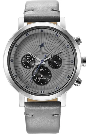 Fastrack Kronos Multifunction Grey Dial Leather Strap Watch for Guys