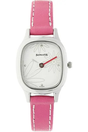 Sonata Quartz Analog Silver Dial Leather Strap Watch for Women