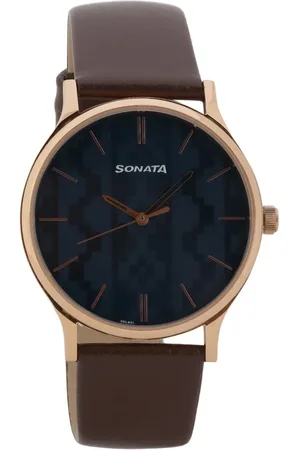 Sonata Knot Blue Dial Leather Strap Watch for Men