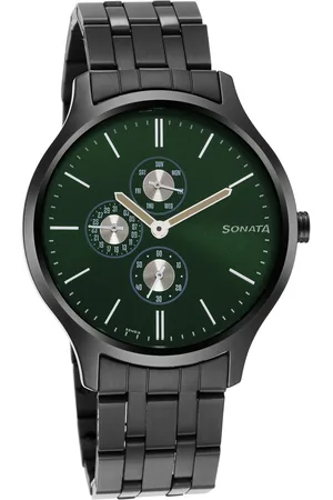 Sonata Quartz Multifunction Green Dial Stainless Steel Strap Watch for Men