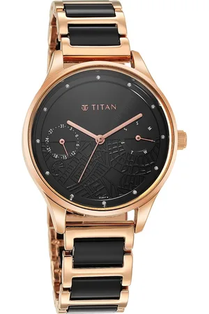 Titan Purple Acetate Black Dial Analog with Day and Date Metal and Acetate Strap Watch for Women