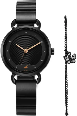 Fastrack Pulse Quartz Analog Black Dial Black Stainless Steel Strap Watch For Girls