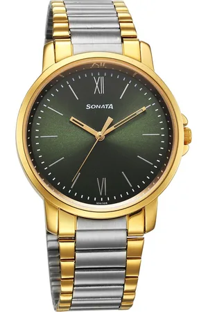 Sonata Traditional Essentials Quartz Analog Green Dial Stainless Steel Strap Watch for Men