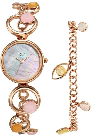 Titan Raga New You Quartz Analog Mother Of Pearl Citrine and Rose Quartz stones Strap for Women