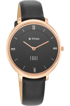 Titan Edge Quartz Analog Black Dial Black Leather Strap Watch For Women