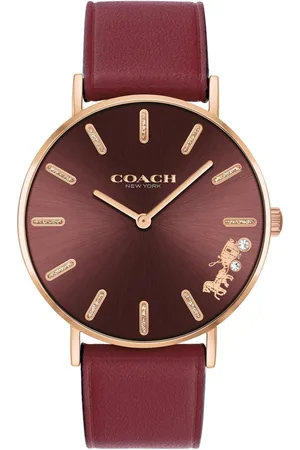Coach Quartz Analog Red Dial Leather Strap Watch for Women