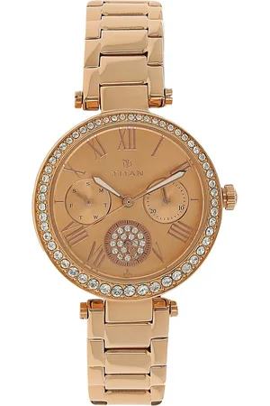 Titan Quartz Analog Rose Gold Dial Stainless Steel Strap Watch for Women