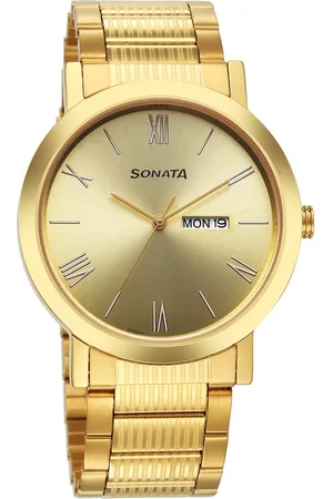 Sonata Utsav Quartz Analog with Day and Date Champagne Dial Stainless Steel Strap Watch for Men