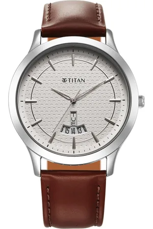 Titan Karishma Quartz Analog Silver Dial Leather Strap Watch for Men