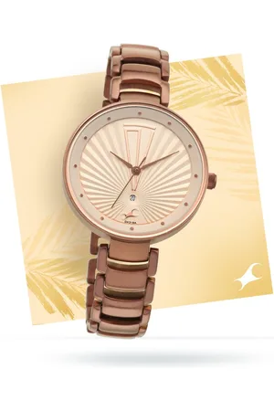 Fastrack Ruffles Quartz Analog with Date Beige Dial Stainless Steel Strap Watch for Girls