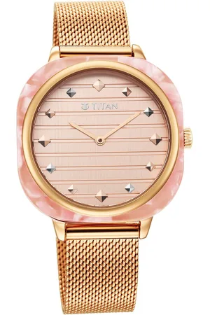 Titan Glitz Rose Gold Dial Stainless Steel Strap Watch for Women