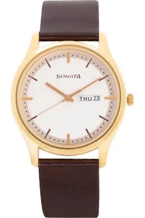 Sonata Quartz Analog with Day and Date White Dial Leather Strap Watch for Men