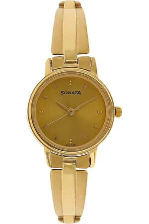 Sonata Quartz Analog Champagne Dial Stainless Steel Strap Watch for Women
